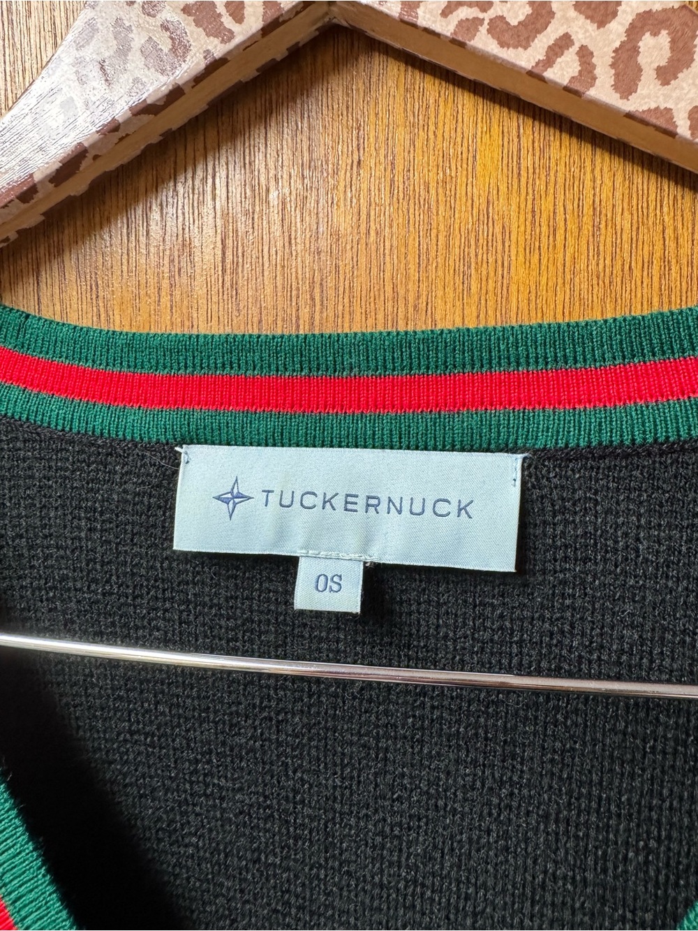 Tuckernuck Camden Knit Poncho Short Sleeve Knit Pullover Black Red Green OS - Picture 5 of 11